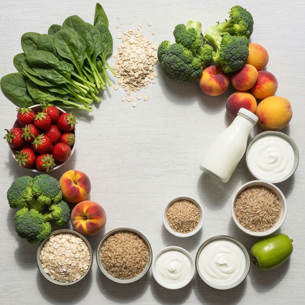 Fresh vegetables and healthy foods arranged on table